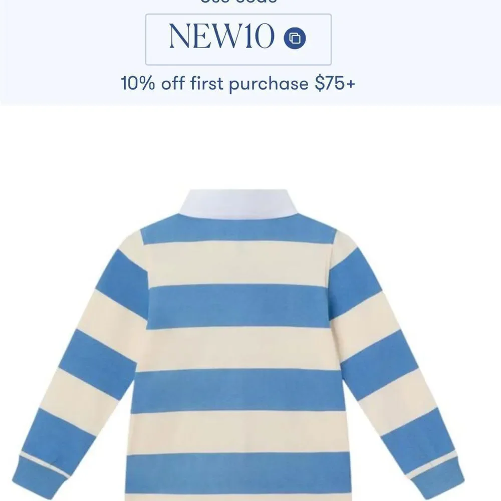 Andy and Evan blue and cream striped rugby polo long sleeve shirt 12-18 m NWT